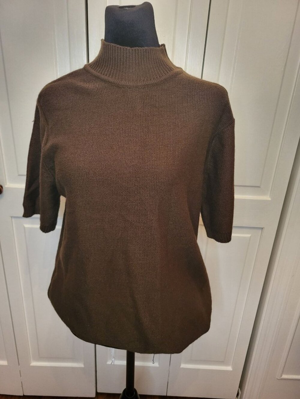 Denim & Co Brown Mock Neck Short Sleeve Sweater Shell M Retro 90s Minimalist
